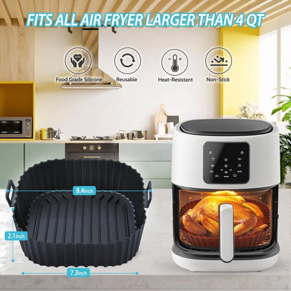 Komzon Silicone Air Fryer Liners Reusable 3 PCS, Airfryer Liners, Silicone Air Fryer Basket Liners Square, Food Grade AirFryer Accessories 4-7 QT, Ktchen Gadgets for Pot Oven Liner Baking Tray Pan