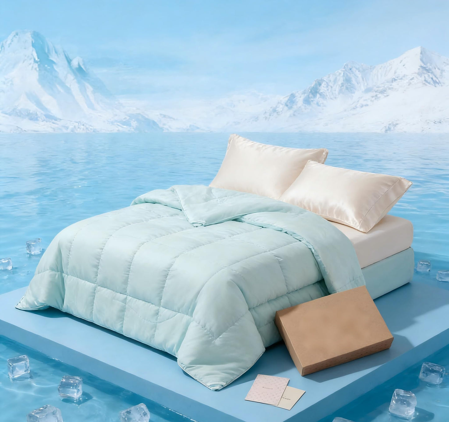 Bedsure Cooling Comforter Bundle Cooling Pillow Cases for Hot Sleepers with Dual-Sided Cool Tech, 2 Pack HA & Ceramides Infused Silky Cooling Pillowcases Soft for Skin Hair, Green & Beige, Queen Size