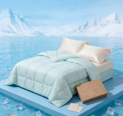 Bedsure Cooling Comforter Bundle Cooling Pillow Cases for Hot Sleepers with Dual-Sided Cool Tech, 2 Pack HA & Ceramides Infused Silky Cooling Pillowcases Soft for Skin Hair, Green & Beige, Queen Size