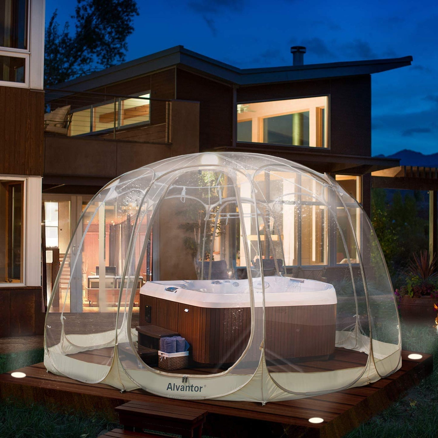 Alvantor® Pop Up Bubble Tent® - 15’ x 15’ Instant Igloo Tent® - 12-15 Person Screen House for Patios - Large Oversize Weather Proof Pod - Cold Protection Camping - Beige
