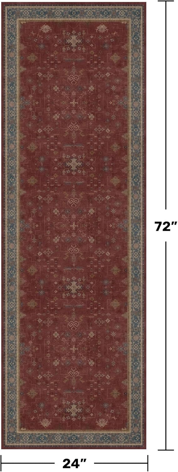 Turkish Kitchen Runner Rugs by [Brand Name] - Non-Skid & Washable | Dark Red, Ideal for Hallway & Bedroom