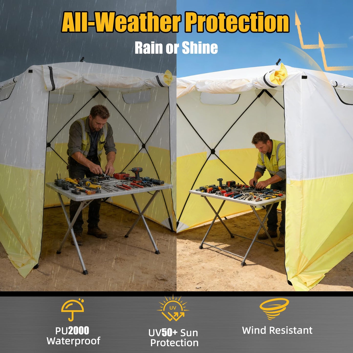 Work Tent WT-66 Pop Up Work Tent 6x6 ft Jobsite Tent, 420D Oxford PU2000mm CPAI-84 V0 Flame Retardant, Instant Tool-Free Setup Portable Work Shelter, UV50+ Heavy Duty Construction Tent