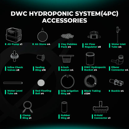 MARS HYDRO DWC Hydroponics Grow System Kit with Recirculating Top Drip, 11W Air Pump, Air Stone, Hose & 4 Buckets, 5 Gallon Deep Water Culture Indoor Hydroponic System