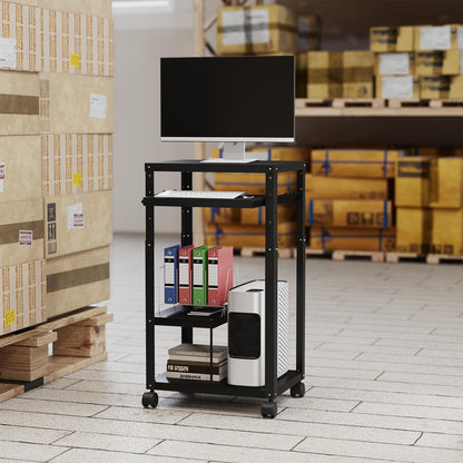 tonchean AV Presentation Cart for Video,Laptop Computers,Projector Cart with Adjustable Shelves,6 Hooks,4 Wheels,Keyboard Tray,Mobile Computer Cart for Classroom Office Warehouse