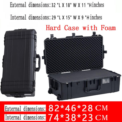 PISKGODSF 32" L x 18" W x 11" H Large Hard Case with Foam, Portable Rolling Hard Case with Wheels, Waterproof Shockproof Dustproof, Suitable for Cameras, Lenses, Camcorder, Instrument, Telescopes