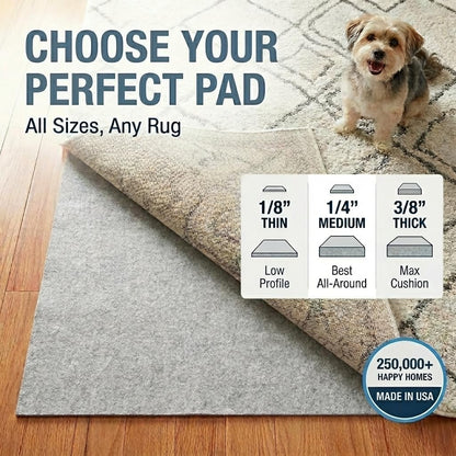 Waterproof Rug Pad, 9x12 ft (1/8" Thin) - Protect Floors, Non-Slip, Pad for Area Rugs - Anti-Slip, Washable, Pet-Friendly Cushioned Underlay for Hardwood, Concrete, Tile
