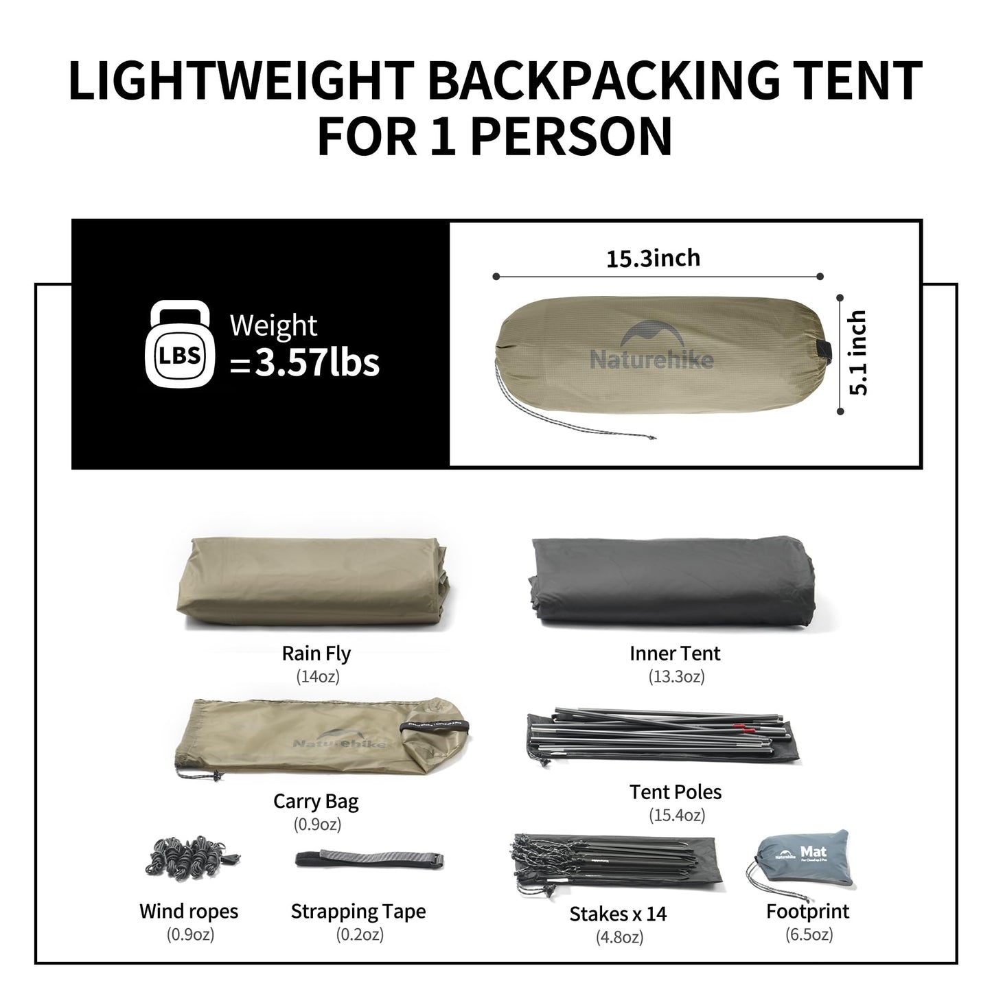 Naturehike Cloud-Up 1 Person Tent, Lightweight Backpacking Tents for One Man, Waterproof Ultralight One Person Tent for Camping Hiking Backpacking