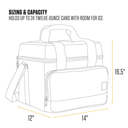 Carhartt Insulated Two Compartment Cooler, Durable Water Repellent Material W/Front Zippered Pocket for Camping, Beach & Travel, 24 Can, Black