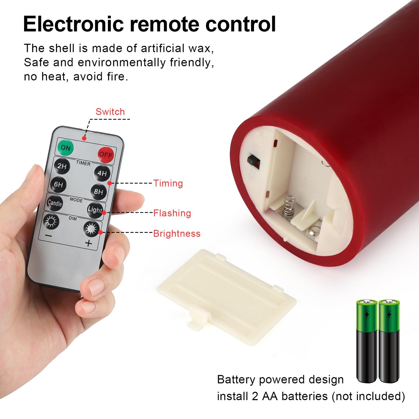 Enpornk 7” x 3” Flameless Candles, Flickering Moving Flame LED Candles, Battery Operated Candles with Remote and Timers, Burgundy, Set of 2