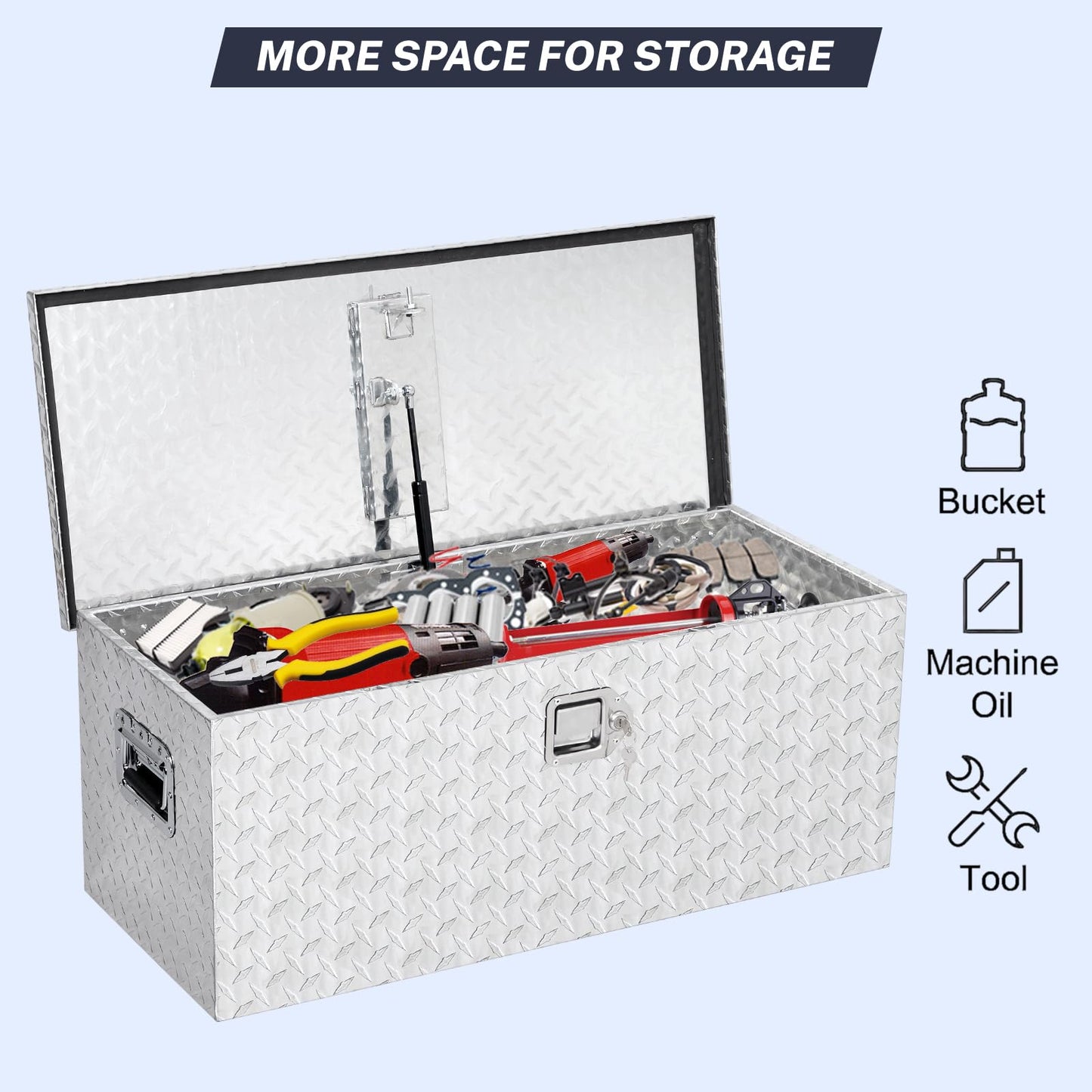 Truck Bed Tool Box – Heavy Duty Aluminum, Waterproof & Lockable Storage for Pickup Beds, RVs & Trailers – Secure Organizer with Side Handles, Gas Strut Lid, Bed-Mounted (with two small box)