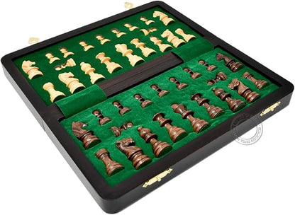House of Chess - 10 Inch Wooden Magnetic Folding Travel Chess Set/Board with 2 Extra Knights 2 Extra Pawns 2 Extra Queens and Algebraic Notation - Handmade - Premium Quality