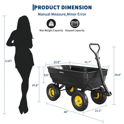 Garvee Poly Garden Dump Cart, Heavy Duty 1200lbs Wheelbarrow Yard Cart Dump Wagon with 13" All Terrain Wheels, Garden Utility Wagon with Quick Release System& Convertible Handle Attach to ATV (Black)