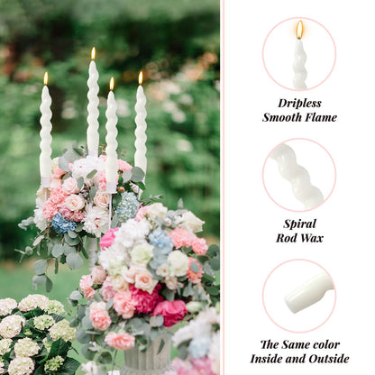 4 Pack 7 Inch White Spiral Taper Candles, Unscented Dripless Twisted Fat Candlesticks for Home Décor Party Wedding and Celebrations