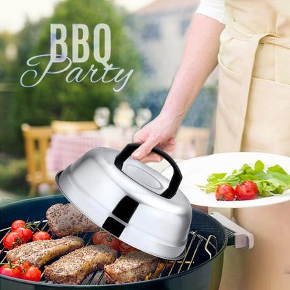 Leonyo 9 Inch Cheese Melting Dome Lid, Stainless Steel Griddle Accessories, Durable Basting Steaming Cover for Teppanyaki Flat Top Griddle Grill, Hamburger Bacon Steak Burger Patties, Plastic Handle