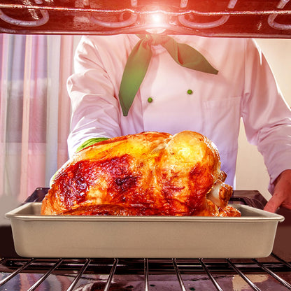 Set of 6 Nonstick Baking Pans, 11-Inch Rectangle Cake Sheets, Bread Loaf & Turkey Roasting Trays, Carbon Steel Bakeware, Pink Oven Baking Trays for Bread & Cake (Gold)