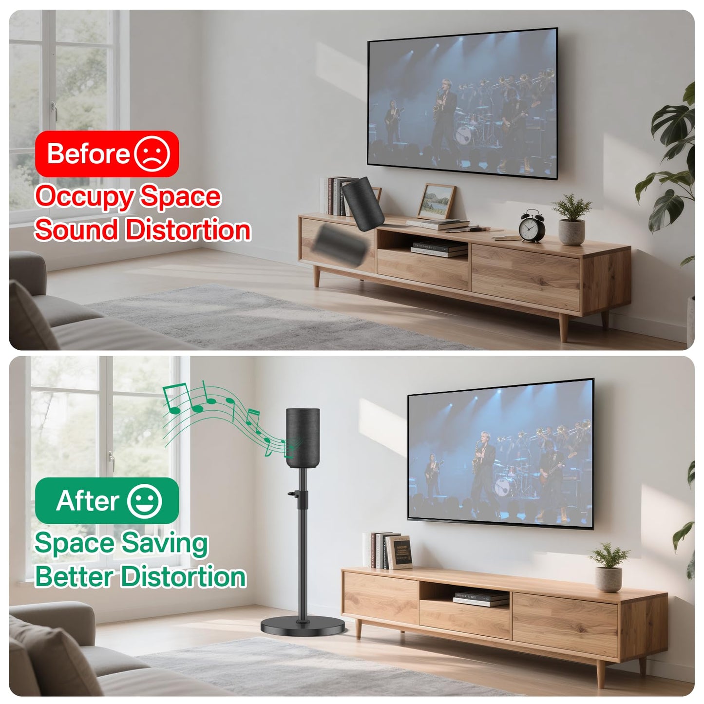 Adjustable Height Speaker Stands for Sony SA-RS5 Wireless Rear Speaker Stand - Heavy-Duty Floor Speaker Stands Pair for Sony SA-RS5 Speaker Stands with Cable Management