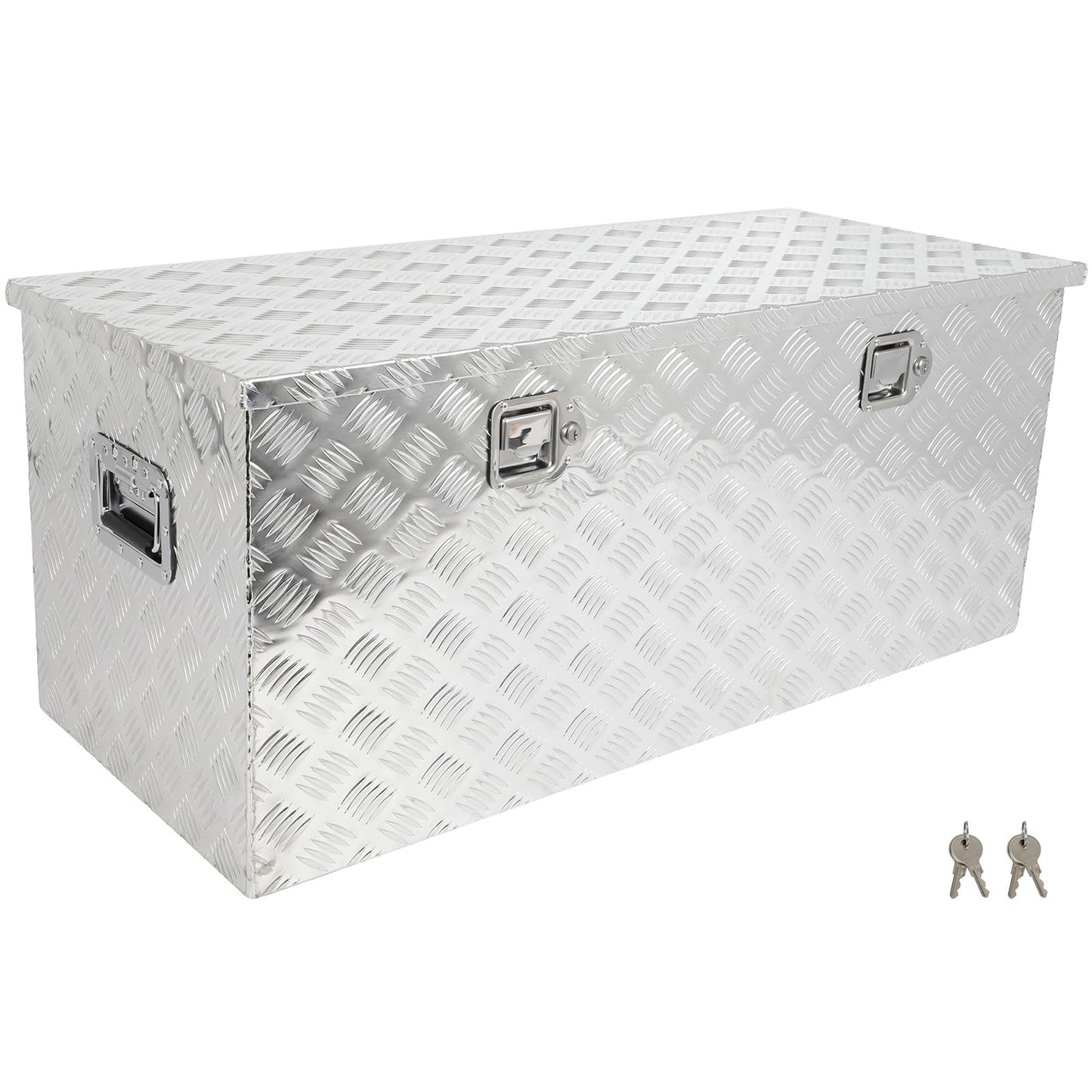 SCITOO 44 Inch Aluminum Diamond Plate Heavy Duty Truck Bed Tool Box,Crossover Storage for Most Full Size Pickups,Lockable Weatherproof Chest,Fits 44" Truck Beds,Easy Access to Load and Unload