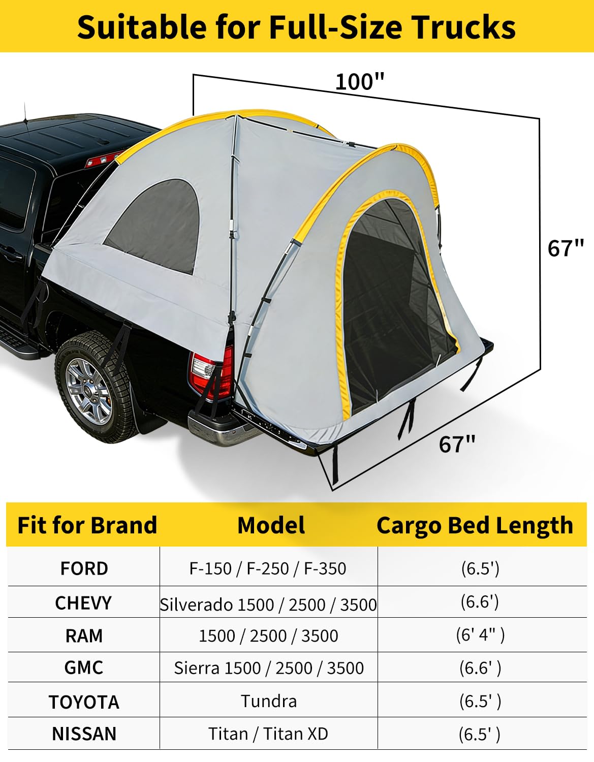 Waterproof Double Layer Truck Bed Tent for 2 Person, Fits Most 5 to 8.2 ft Pickup Beds, PU3000 Oxford Camping Tent with Rainfly, Easy Setup Portable Truck Tent, Medium
