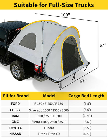 Waterproof Double Layer Truck Bed Tent for 2 Person, Fits Most 5 to 8.2 ft Pickup Beds, PU3000 Oxford Camping Tent with Rainfly, Easy Setup Portable Truck Tent, Medium