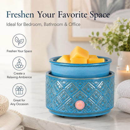 Wax Melt Warmer for Scented Wax,3-in-1Ceramic Wax Warmer Fragrances Candle Oils, Home Fragrance Burner,Electric Candle Warmer Perfect Christmas Gifts for Mom Women(Blue)