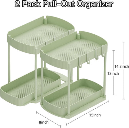 Ukeetap Multi-Purpose Pull-Out Storage Organizers - Under Sink & Cabinet Solution, 14.8 Inch, Green
