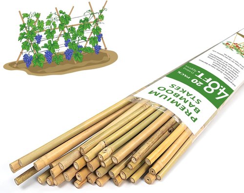 GAGINANG Bamboo Garden Stakes - 4.8FT Sturdy Natural Support for Tomatoes, Vegetables & Climbing Plants - 20 Pcs
