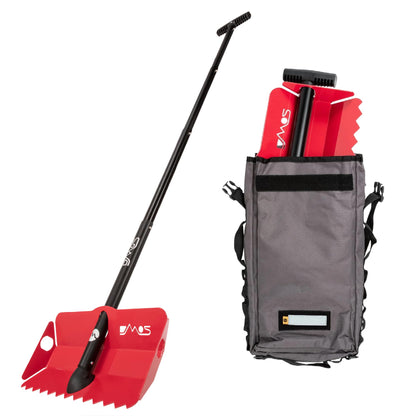 DMOS Stealth Shovel + Bag - Lightweight, Aluminum Sand & Snow Shovel with Extendable Handle for Camping, Overlanding, Survival, & Off-Road Use - Regular Shovel (Racing Red) + Bag (Alloy)