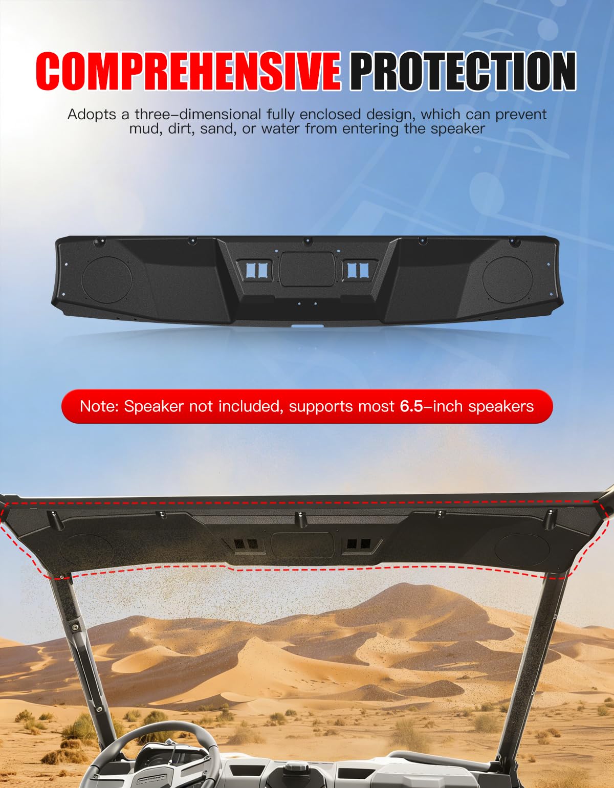 XATVXUTV Overhead 6.5" Speaker Pods Roof Liner for Polaris Ranger XP 1000 / Crew 2017-2025 Accessories, Front Roof Full Enclosure UTV Speaker Box, All-Weather Protection