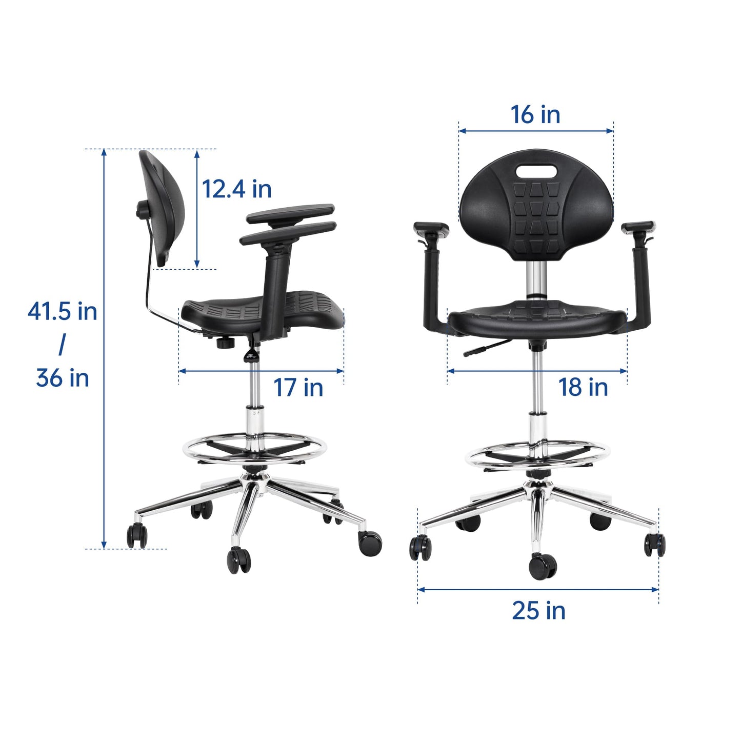 Frassie Polyurethane Lab Stool Chair with Armrest, Task Rolling Chair for Laboratory and Cleanroom