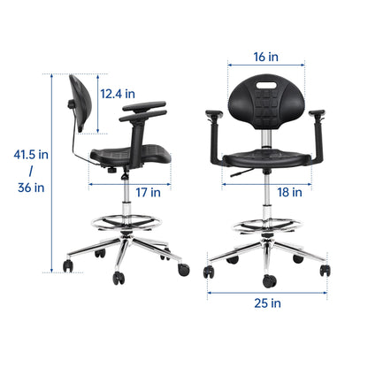 Frassie Polyurethane Lab Stool Chair with Armrest, Task Rolling Chair for Laboratory and Cleanroom