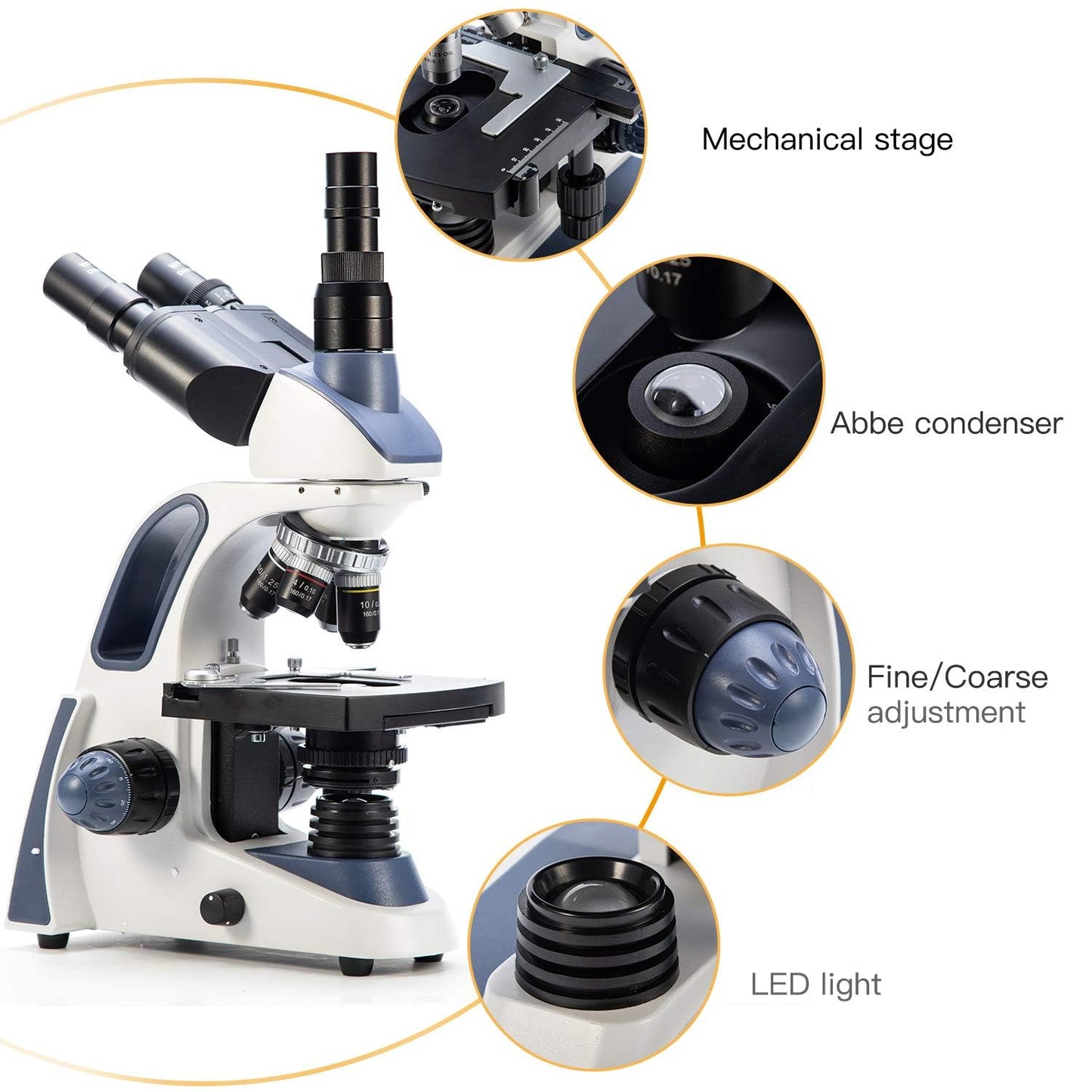 Swift SW380T 40X-2500X Research-Grade Trinocular Compound Lab Microscope with 2.0mp Camera and Software Windows and Mac Compatible and Slides