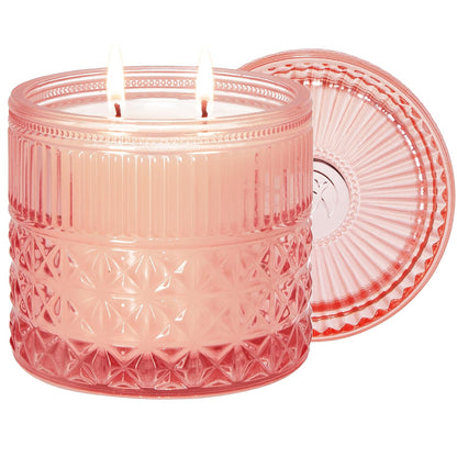 Chloefu LAN Rose Candle, Pink Candles Gifts for Women, Large 2-Wick Sandalwood Scents for Home, Strong Scented Candles for Home Decorative, Romantic Candle Gifts for Valentine's Day, Anniversaries