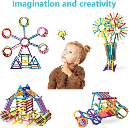 Juboury 1054Pcs Building Toy Building Blocks Bars Different Shape Educational Construction Engineering Set 3D Puzzle Interlocking Creative Connecting Kit Great STEM Toy for Both Boys and Girls