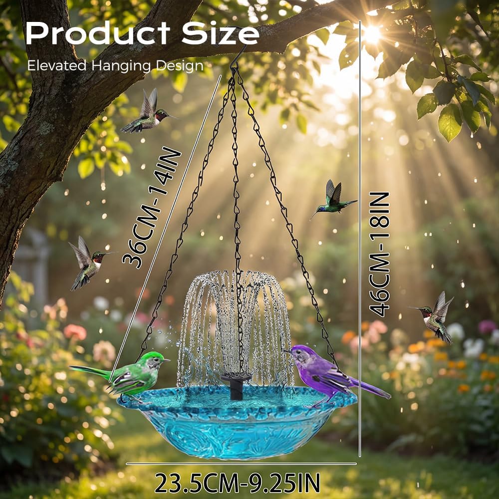 Solar Cascade Bird Bath Fountain - New 2026 Hanging Water Feature for Garden & Patio | Blue