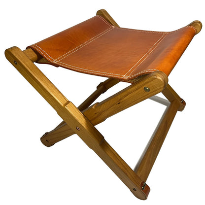 KIDENEI Foldable Leather Stool, Portable Beech Wood Artist Folding Stool, Italian Top Vegetable Tanned Leather Seat, Home Fashion Genuine Leathers Director’s Stools for Home Outdoor Camping Fishing