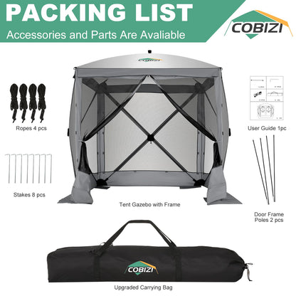 COBIZI 6x6 FT Pop up Gazebo, Popup Canopy Tent, Screened in Gazebos, Waterproof Portable Outdoor Small Screen Tents Sun Shelter,carpas para Patio for Camping, Garden and Backyard,Grey