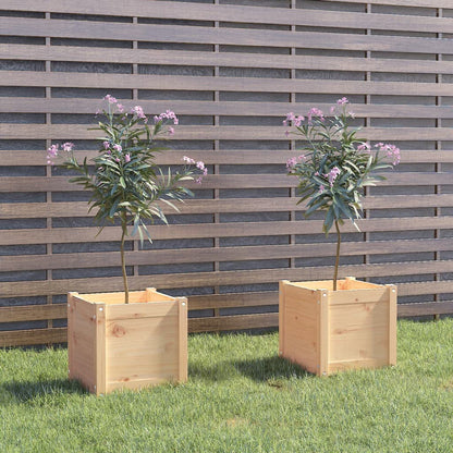 Xolmizyn Set of 2 Square Wooden Planters, 15.7-inch Solid Pine Wood Plant Boxes for Outdoor Garden, Patio, and Indoor Living Room Decor