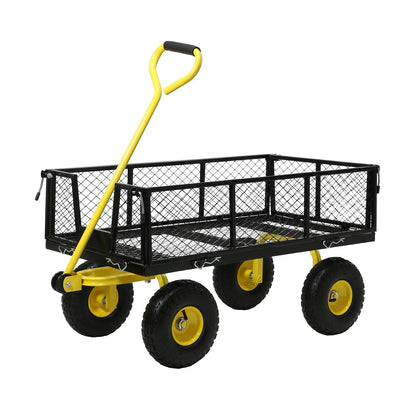 Steel Garden Cart, 2-in-1 Heavy Duty Utility Wagon 900 LBS Capacity Carts with Removable Mesh Sides to Convert into Flatbed, 240° U-Turn 10" Pneumatic Tires Garden Wagon for Lawn Camping Farm Yard