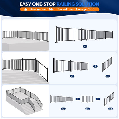 Egadis 36 in. H x 24 ft. W Black Deck Railing Kit with 4 Post, Textured AAMA 2604 Powder-Coat Finish Modular Aluminum Railing System for Outdoor Decks, Porches & Balconies(3 Panel, 4 Post)