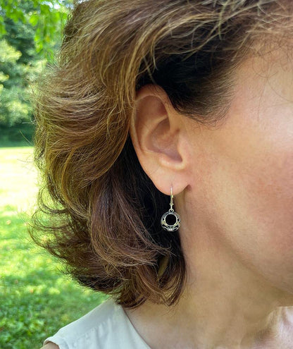 Bottled Up Designs Handmade Vintage Lace Leverback Earrings, Sterling Silver, Eco Friendly, Made in USA, Birthday Gifts, Mothers Day, Women, Anniversary (Black Depression Glass)