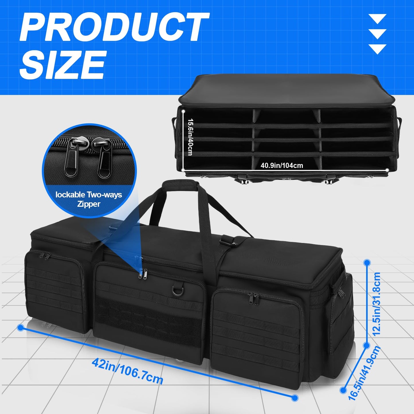 Bulyoou 42" Soft Rifle Case for 4 Guns with Molle, Tactical Multi Gun Bag with Padded Dividers and Backpack Straps, Extra Pockets for Outdoor Hunting and Shooting Range, Safe Storage Shipping (Black)