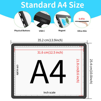 Phylosal Rechargeable A4 LED Light Pad with Built-in Stand, Magnetic Tracing Light Box for Drawing, Diamond Art Light Board with Side Button, Super Bright Light Table for Diamond Painting, Sketching