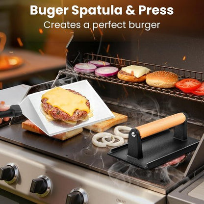 Blackstone Griddle Accessories Kit - 142 PCS Flat Top Grill Set with Spatulas, Basting Cover & Scraper