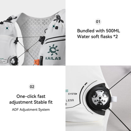 KAILAS FUGA AIR 8 Ⅳ Running Hydration Vest Hydration Pack Lightweight with Two TPU Water Bladders for Women Men Trail Cycling Hiking Pure White/Cyan Blue L