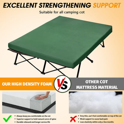 CYMULA Camping Cot Pad 2 Inch Memory Foam, Camping Pad for Folding Cot and Foldable Cot, Portable Roll Up Camp Gear for Car Camping Travel Tent, Non-Slip Waterproof Bottom, Removable Cover, Pad Only