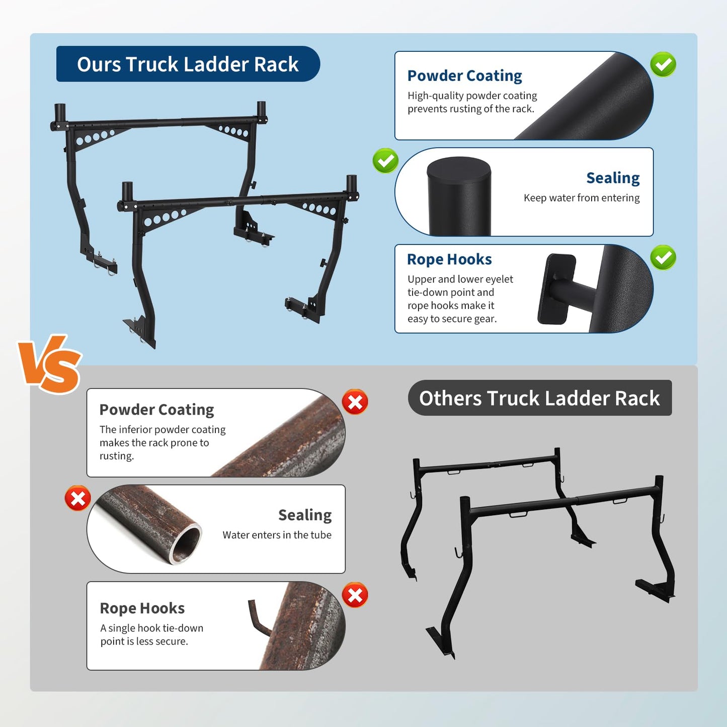 GarveeTech Universal Extendable Truck Ladder Rack, 52"-82" Adjustable Mobile Steel Rack, 1000 Lbs Capacity, No-Drill Heavy-Duty Pickup Rack for Kayaks, Lumber, Ladders, Surfboards, Rooftop Cargo -Pair