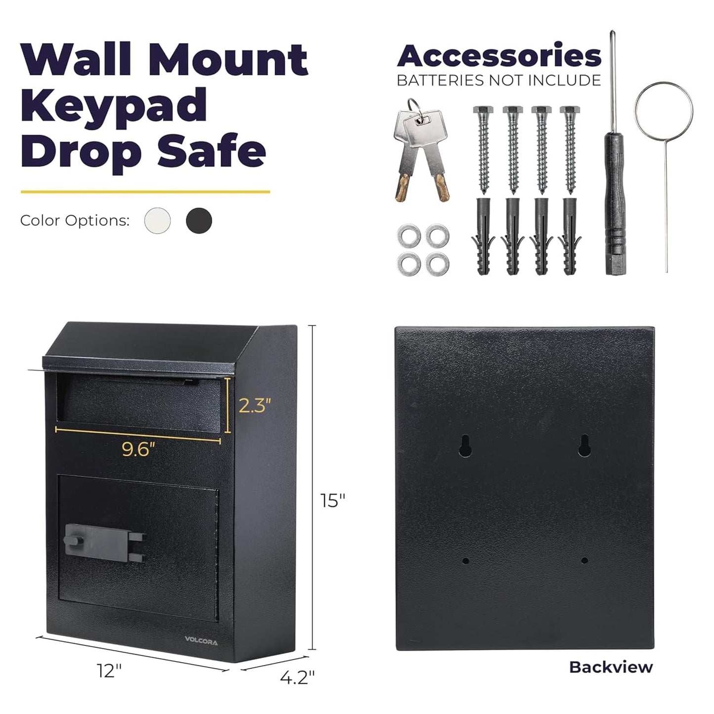 Volcora Key Drop Box with Lock, Drop Slot Depository Safe Box Digital Keypad, Outdoor Money Drop Safe for Business, Cash Drop Box, Wall Mount Mailbox, Electronic Programmable Lock, Black
