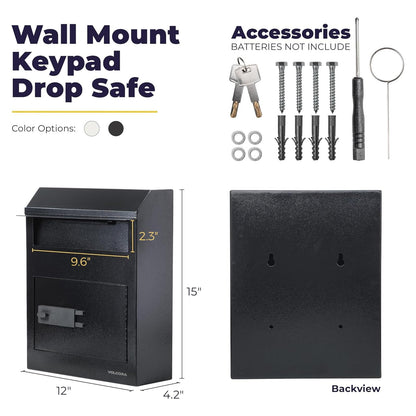 Volcora Key Drop Box with Lock, Drop Slot Depository Safe Box Digital Keypad, Outdoor Money Drop Safe for Business, Cash Drop Box, Wall Mount Mailbox, Electronic Programmable Lock, Black