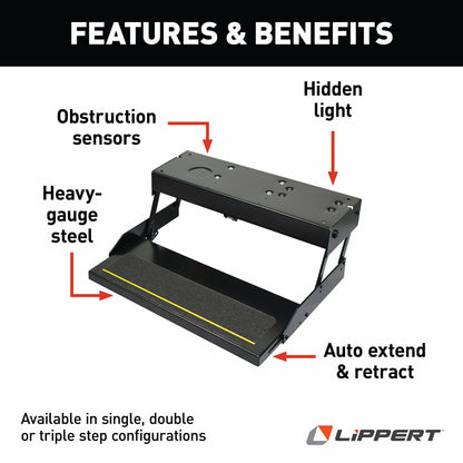 Kwikee 28 Series Electric Step Frame Assembly for RV, Travel Trailers, and Motorhomes, Hidden Light, 8.5" Step Rise, Anti-Slip Surface, Heavy-Gauge Steel Construction - 3747457