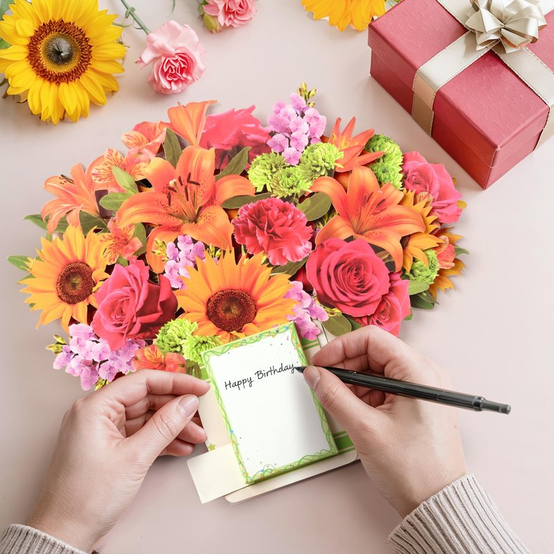 Yinqing Birthday Cards, 3D Popup Birthday Card for Women, Music and Light 10Inch Forever Sunflower Bouquet for Women Mom Wife Daughter Sister(Blank Notecard & Envelope)
